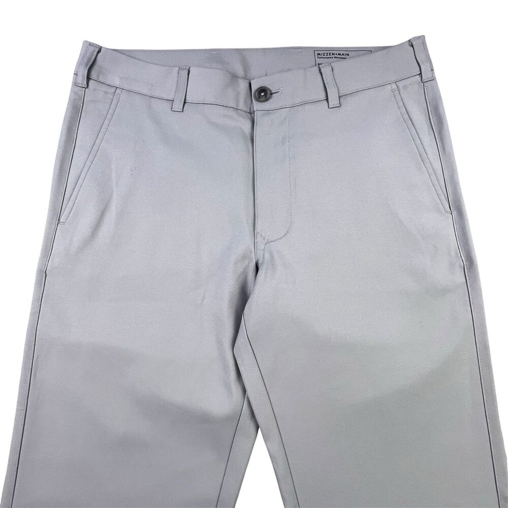 Mizzen Main Pants Mens 30x30 Gray Baron Chino Trim Fit Performance Stretch